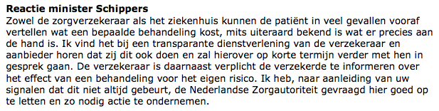 Reactie minister Schippers van Volksgezondheid.